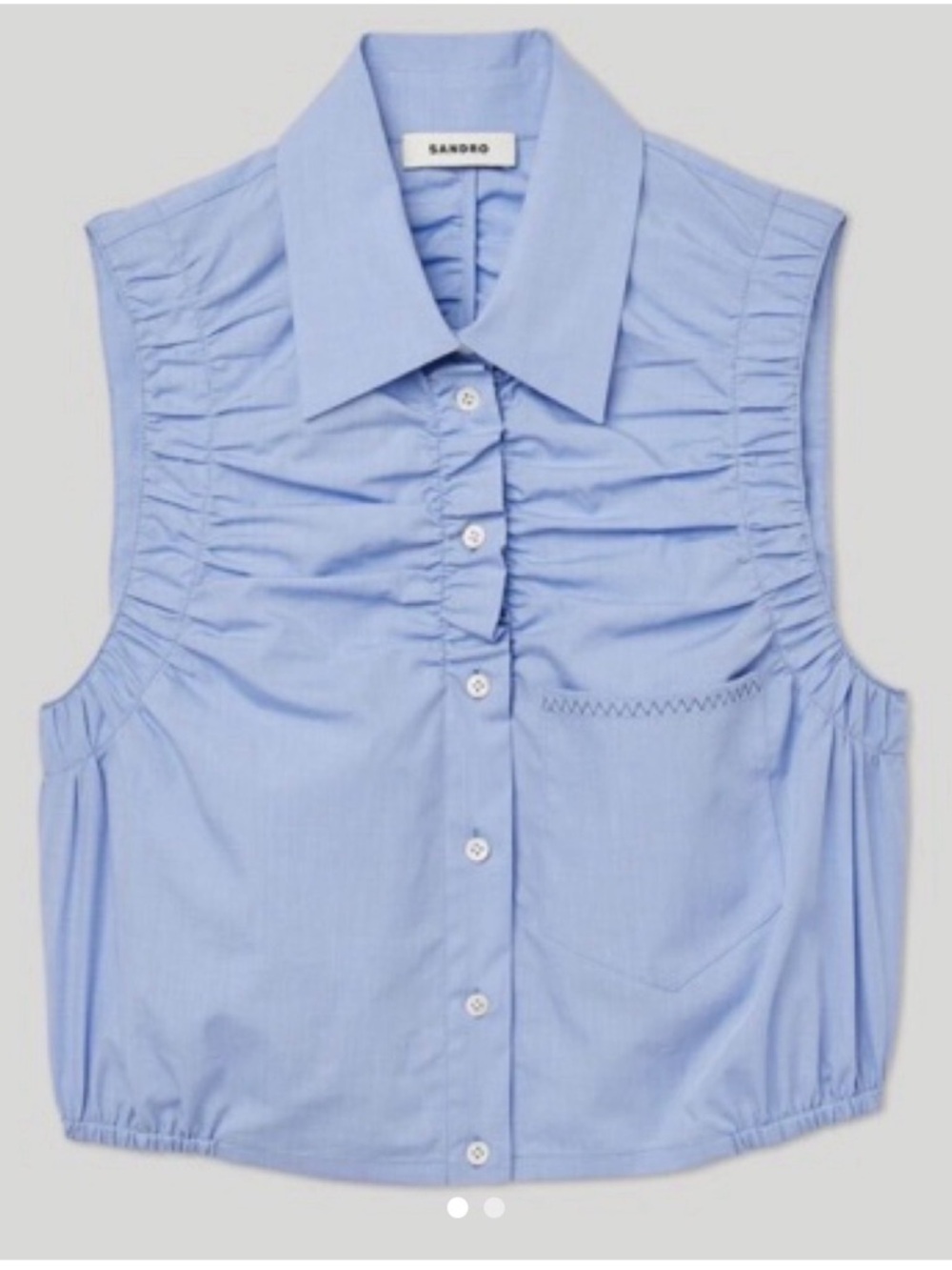 Sandro Light Blue Sleeveless Ruffle-Front Button Down Shirt